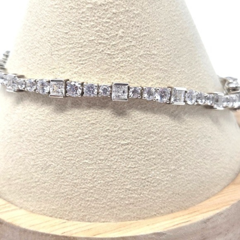 DQ CZ Sterling Silver 925 Tennis Bracelet Cubic Zirconia Princess & Round Stones
